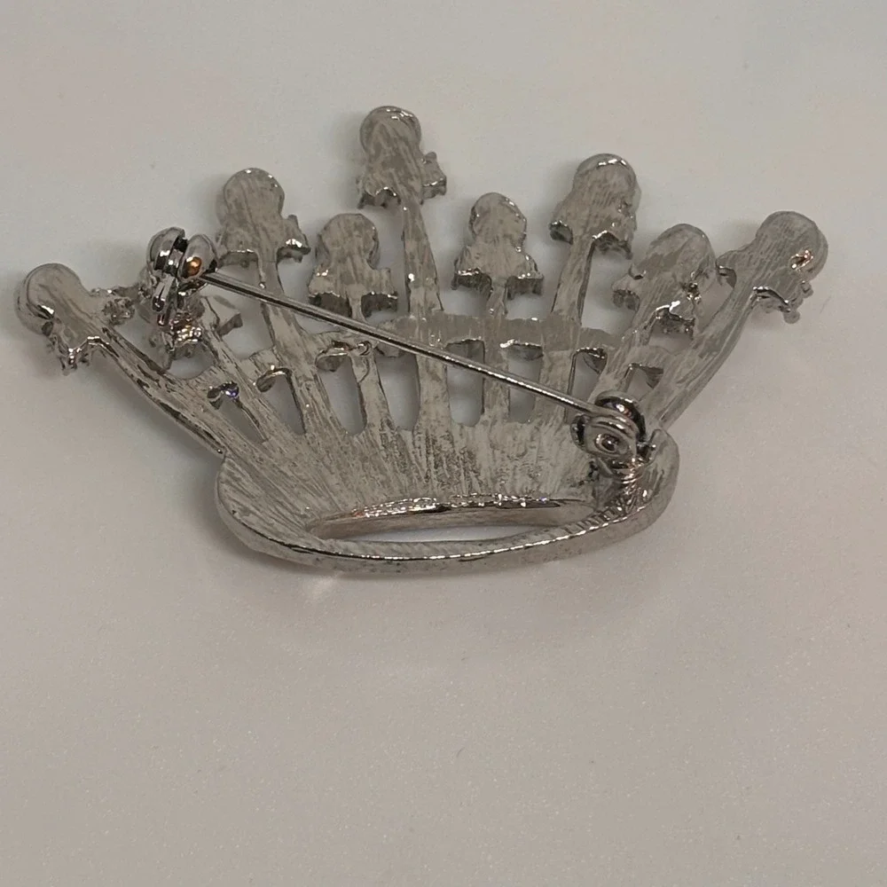 Vintage Crown Brooch Silver Tone Rhinestone Tiara Royal Statement‎ Pin
